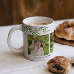 Moderne 3-Foto-Grünanlage Kaffeetasse<br><div class="desc">Elegante Aquarellbilder in der Ecke mit 3 quadratischen Instagram-Bildern und einer personalisierten Nachricht.</div>