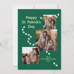 Moderne 3-Foto-Kleeblatt-St.-Patricks-Tag-Familie Feiertagskarte