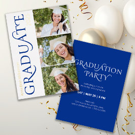 Moderne 3 Foto Navy Gold Graduation Party Folieneinladung