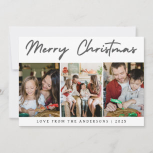 Moderne 3-Foto-Raster-Weihnachtskarte für die Fami Feiertagskarte