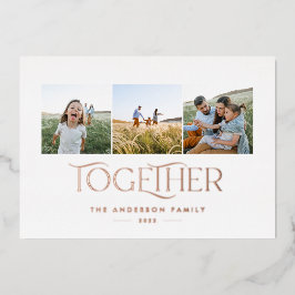 Moderne 3-Foto-Rosenfamilie zusammen Weihnachten Folien Feiertagskarte