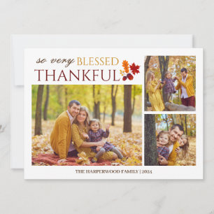 Moderne 3-Foto-Storyboard Blessed Thankful Feiertagskarte