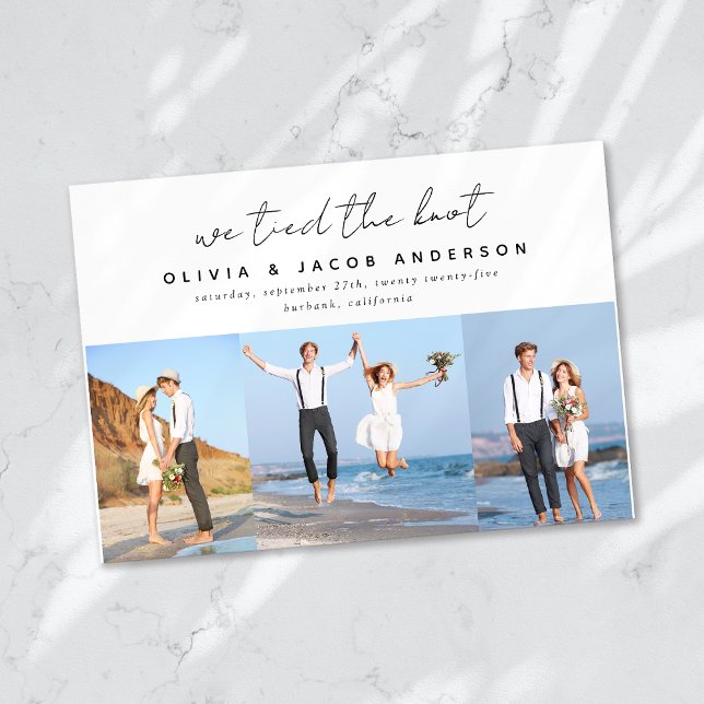 Moderne 3 Foto Wir tippen die Knot Elopement Hochz Ankündigung (Von Creator hochgeladen)