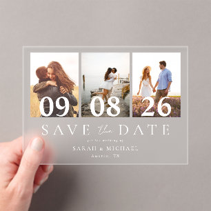 Moderne 3 Fotocollage Save the Date Hochzeit Acryleinladungen
