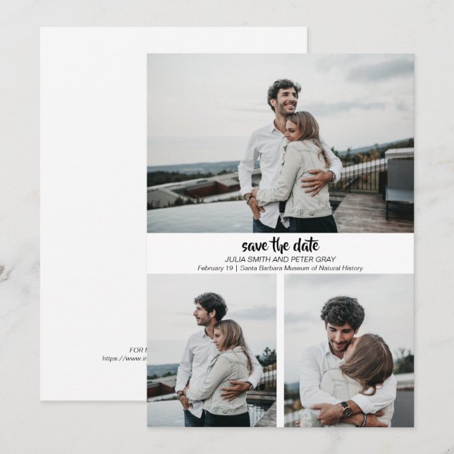 Moderne 3 Fotos Save the Date Einladung (Vorne/Hinten)