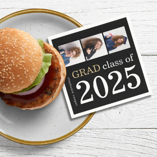 Moderne 3 Fotos Schwarz 2025 Abschluss Serviette