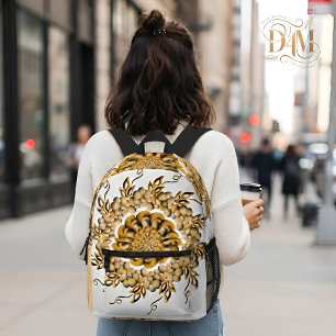 Moderne 3D-Blush-Orange-Floral-Mandala-Doodle  Bedruckter Rucksack