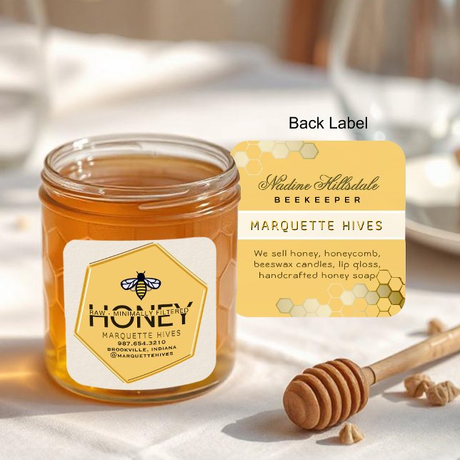 Moderne 3D-Gelbe Hexagon Stilvoll gezückte Biene I Quadratischer Aufkleber (Von Creator hochgeladen)