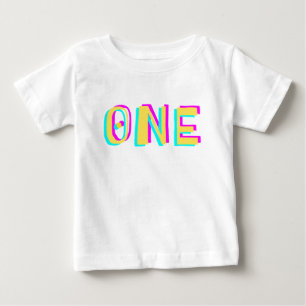 Moderne 3D One Yellow First Birthday Baby T-Shirt