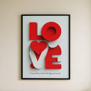 Moderne 3D Rot-Weiß-LOVE-Typografie Abstract  Poster