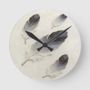 Moderne 3D-Schwarz- und Grau-Feder-Öl-Kunst-Acryl Runde Wanduhr