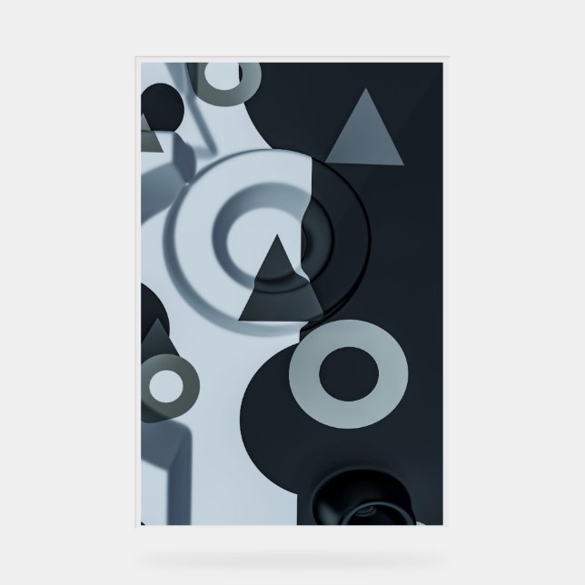 Moderne 3D-Schwarz-Weiß-Kunst Acrylschild (Vorderseite)