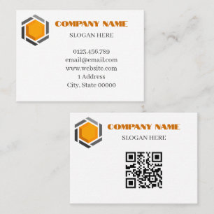 Moderne 3D-Sechseck-Würfel Orange Grau QR-Code Visitenkarte