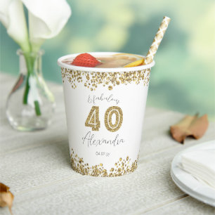 Moderne "40 and Fabulous" Gold Gitter Personalisie Pappbecher
