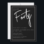 Moderne 40. Dreißigste Geburtstagsparty Einladung<br><div class="desc">Moderne 40. Geburtstagseinladung in Schwarz mit weißer Schrift/Typografie. Die passenden Artikel und das Party sind ebenfalls verfügbar. Bitte nutzen Sie den unten stehenden Button für die Nachricht,  um weitere Anpassungen und spezielle Anfragen zu erhalten. © Zoe Chapman Design</div>