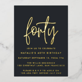 Moderne 40. Geburtstag einfach stilvoll elegant Folien Feiertagspostkarte