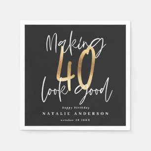Moderne 40 schwarze und goldene Typografie Geburts Serviette