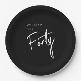Moderne 40. Vierzigste Männer Geburtstag schwarz Pappteller