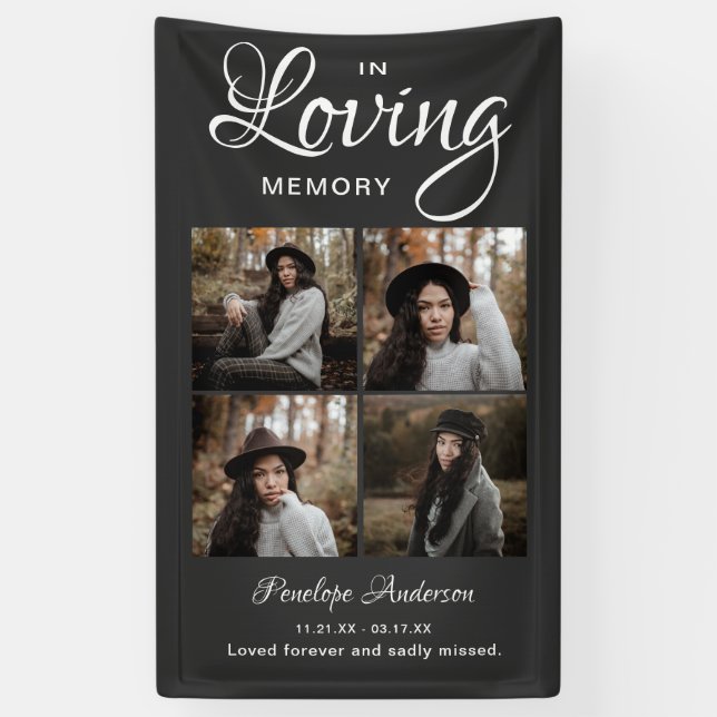 Moderne 4 Foto Collage Beerdigung Banner (Vertikal)