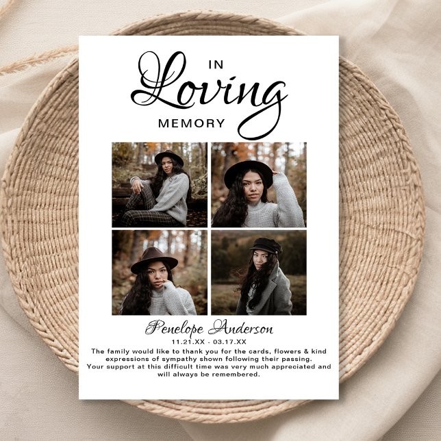 Moderne 4 Foto Collage Beerdigung Dankeskarte (Von Creator hochgeladen)