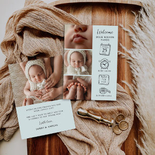 Moderne 4 Foto Collage Birth Announccard Einladung