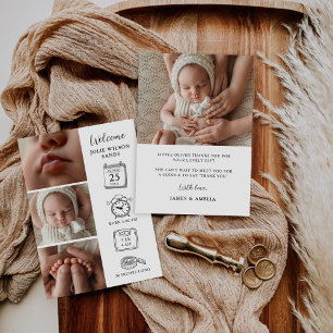 Moderne 4 Foto Collage Birth Announccard Einladung