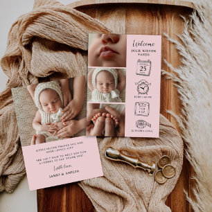 Moderne 4 Foto Collage Birth Announccard Einladung