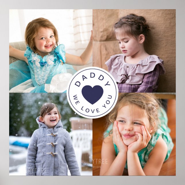 Moderne 4-Foto-Collage Daddy We Love You Poster (Vorne)