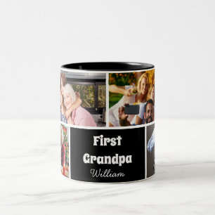 Moderne 4-Foto-Collage Erster Opa Becher Zweifarbige Tasse