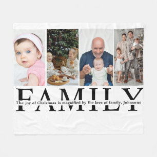 Moderne 4-Foto-Collage-Familien-Weihnachtszitat Fleecedecke