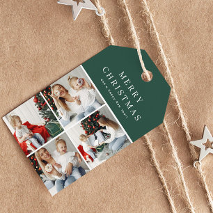 Moderne 4-Foto-Collage Frohe Weihnachten Geschenkanhänger
