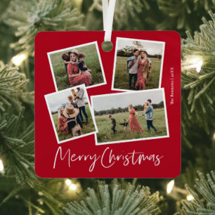 Moderne 4-Foto-Collage Frohe Weihnachten Ornament Aus Metall