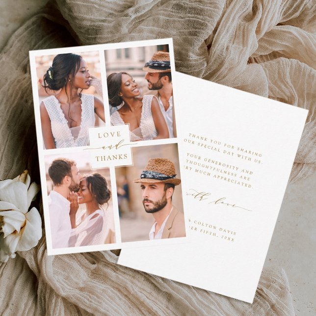 Moderne 4 Foto Collage Gold Wedding Dankeskarte (Von Creator hochgeladen)