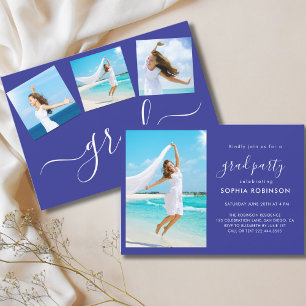 Moderne 4 Foto Collage Graduation Party Blau Einladung