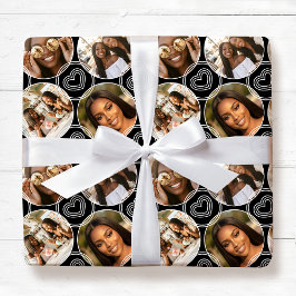 Moderne 4 Foto Collage Kreis Herz Muster Schwarz Geschenkpapier