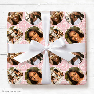 Moderne 4-Foto-Collage Kreis Herz Rosé Geschenkpapier