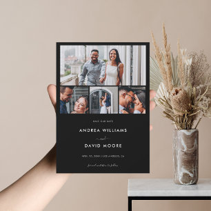Moderne 4-Foto-Collage-QR-Code-schwarze Hochzeit Save The Date