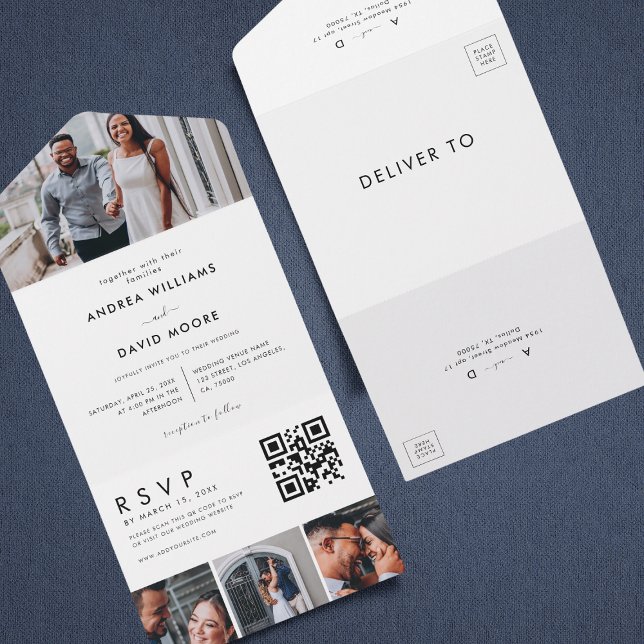 Moderne 4 Foto Collage Typografie Stilvolle Hochze All In One Einladung (Von Creator hochgeladen)