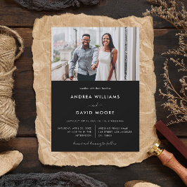 Moderne 4 Foto Collage Typografy Black Wedding Einladung