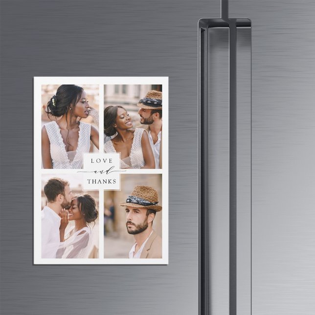 Moderne 4 Foto Collage Wedding Danke Magnetic Magnetkarte (Von Creator hochgeladen)
