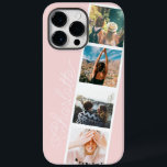 Moderne 4-Foto-Gitterkollektion Name auf rot-rosa Case-Mate iPhone 14 Pro Max Hülle<br><div class="desc">Moderne 4-Foto-Gitterkollektion mit dem Namen in Rosa mit einem Foto-Stand-Stil</div>