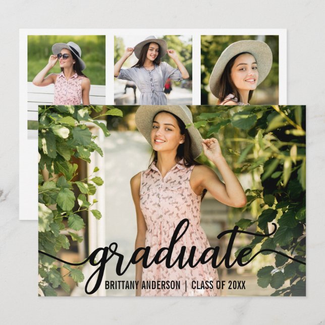 Moderne 4-Foto-Graduierungsparty Einladung W (Vorne/Hinten)