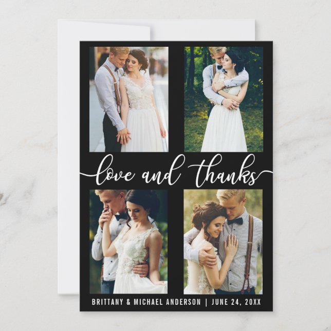 Moderne 4-Foto Hochzeit Liebe und Danke (Vorderseite)