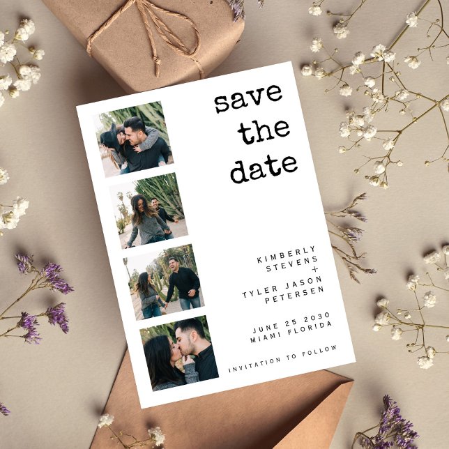 Moderne 4 Foto Hochzeit Save The Date (Von Creator hochgeladen)
