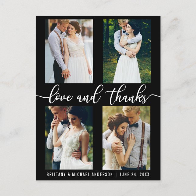 Moderne 4-Foto-Hochzeitsszene Liebe und Dankeschön Postkarte (Vorderseite)