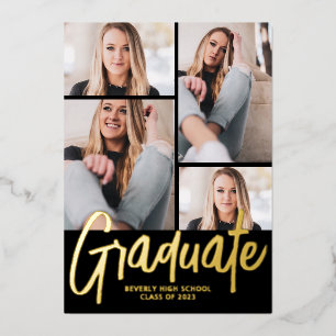 Moderne 4-Foto-Script-Graduierungspartei Folieneinladung