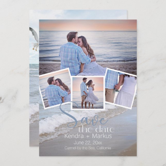 Moderne 4 Fotocollage Typografie Save the Date Einladung (Vorne/Hinten)