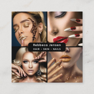 Moderne 4 Fotos für Makeup Artists Black qr Quadratische Visitenkarte