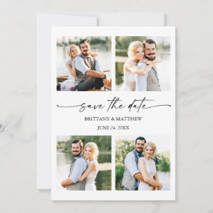 Moderne 4 Fotos Minimalistische Farbschrift Save The Date