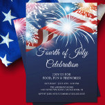 Moderne 4. Juli Feuerwerk Einladung<br><div class="desc">Moderne Feuerwerk-amerikanische Unabhängigkeitstag-Einladung mit blauen,  roten und weißen Feuerwerken und amerikanischem Fahnen-Set auf blauem Hintergrund. Dreh den Rücken unseres Sommerurlaubs und lade zu einem passenden Rückblick ein. Stilvolle Einladung zum Grillabend am 4. Juli,  zum Arbeitstag-Party oder zu einem Party zum Thema Patriot.</div>